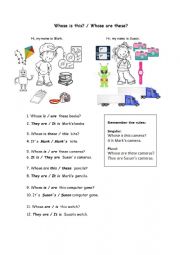 English Worksheet: Whose is this / Whose are these - Young Learners Belonging Worksheet