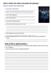 English Worksheet: Worksheet - Trailer - Murder on the Orient Express + Agatha Christie