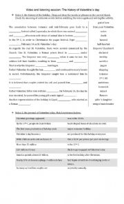 English Worksheet: St. Valentines history - video and listening session