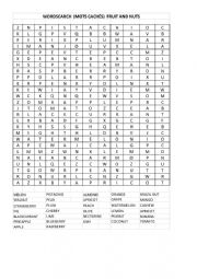 English Worksheet: Wordsearch Fruit and Nuts (translate French words and look for answers in English