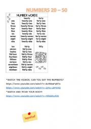 English Worksheet: Numbers 20-50