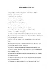 English Worksheet: The Eagle and the fox (Reading Comprehension)