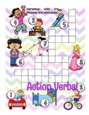 English Worksheet: ♫♫♫ Action verbs Crossword ♫♫♫
