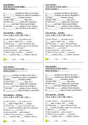 English Worksheet: Let us practise - Articles - (how) much & (how) many