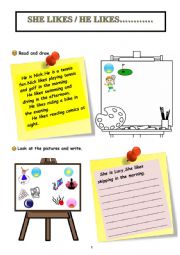 English Worksheet: she likes....he likes...ın the morning...in the afternoon...ın the evening...