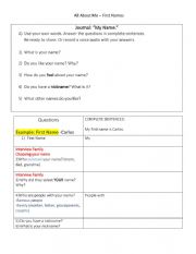 English Worksheet: All About Me - First Names Research