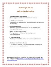 SOME TIPS FOR AN ONLINE JOB  INTERVIEW
