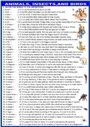 English Worksheet: Animal descriptions : matching with KEY
