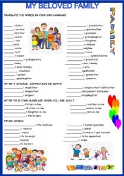 English Worksheet: My beloved family: translate