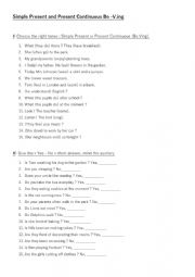 English Worksheet: simple present and present continuous