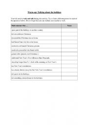 English Worksheet: winter holiday warm-up 
