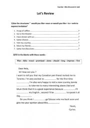 English Worksheet: Review module 1 8th form