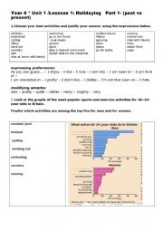English Worksheet: Year 4 * Unit 1 /Lessson 1: Holidaying   Part 1- (past vs present)