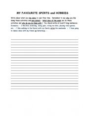 English Worksheet: My Favourite Sports and Hobbies - Writing
