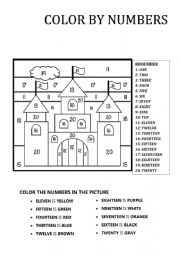 English Worksheet: COLOR BY NUMBERS