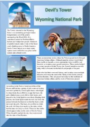 Devils Tower Wyoming National Park Reading comprehension + keys