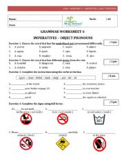 English Worksheet: IMPERATIVES - OBJECT PRONOUNS