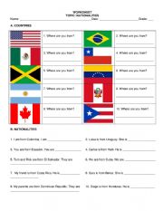 English Worksheet: NATIONALITIES WORKSHEET