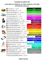 WORDS & CORRELATED CATEGORIES [a speaking task] 