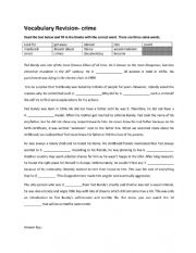 English Worksheet: Vocabulary Revision about Crime