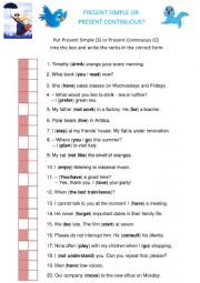 English Worksheet: Present Simple or Present Continuous