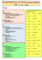 English Worksheet: Prepositions of Place and Time (On, In, At)
