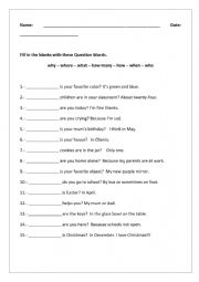 English Worksheet: Wh Questions