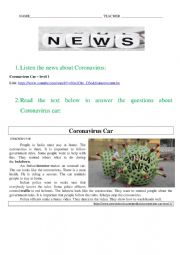 English Worksheet: News Coronavirus