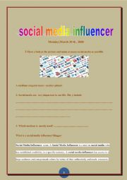 English worksheet: Being a social media influencer 