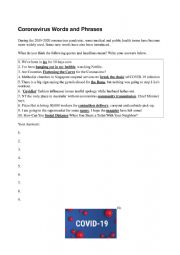 English worksheet: Coronavirus Words and Phrases