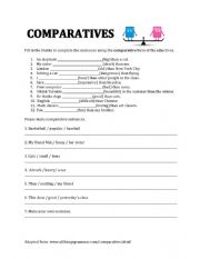 English Worksheet: Comparatives Worksheet