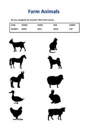 English Worksheet: Farm animals - shadows