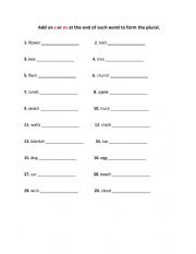 English Worksheet: PLURAL OF NOUNS
