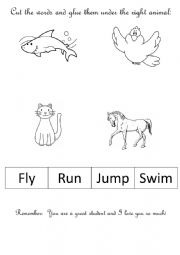 English Worksheet: Homework animals and verbs