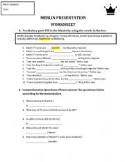 English Worksheet: King Arthur Legend and MerlinPPT_ worksheet (easy version)