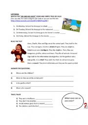 English Worksheet: PLACES OF CITY & ANIMALS READING VIDEO ACTIVITY
