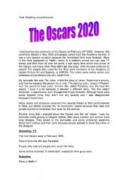 Reading comprehension Oscars 2020 past simple