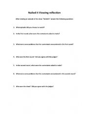 English Worksheet: Nailed it Tv show viewing question sheet