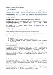 English Worksheet: review lesson one module five entertainment ninth form Tunisia