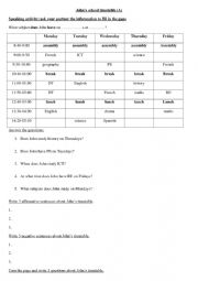 English Worksheet: Timetable speaking activity