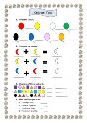 English Worksheet: colours test