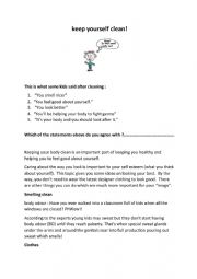 English Worksheet: Keep yourself clean