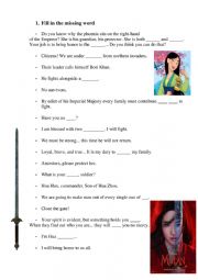 English Worksheet: Mulan: worksheet (by trailer)