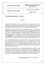 English Worksheet: End-of-term test 1 for 4th form sciences