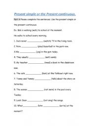 English Worksheet: Present simple or the present continuous.