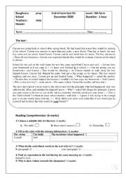 English Worksheet: 9th form End- term test N1
