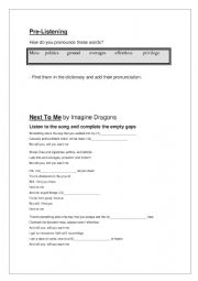 English Worksheet: Listening: Next to Me by Imagine Dragons