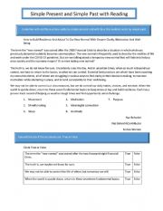 English Worksheet: Simple Present and Simple Past with Reading