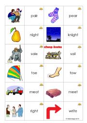 Homophone Loopcards (Dominoes): 36 homophones on 36 cards 