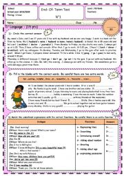 English Worksheet: End Of Term Test 7th form
